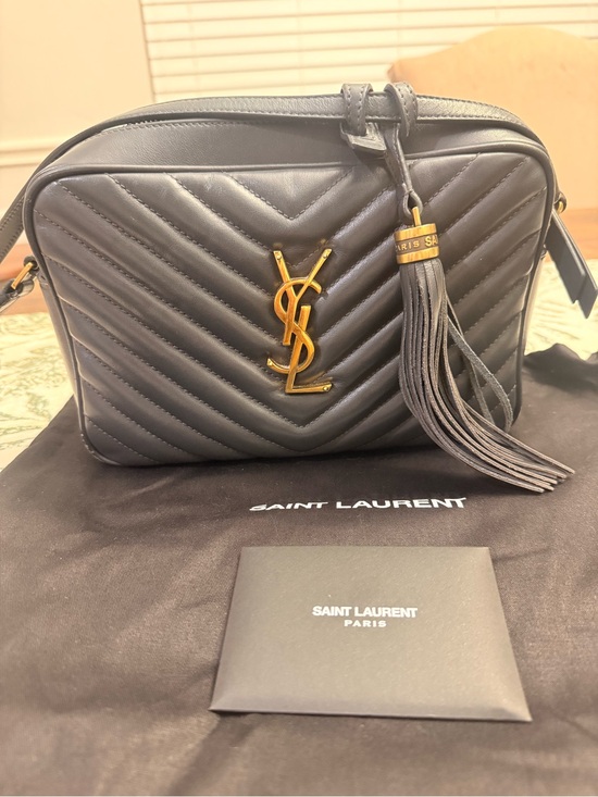 Saint Laurent Handbags - Saint Laurent Dark Smog Matelassé Leather Camera Bag with Gold Hardware